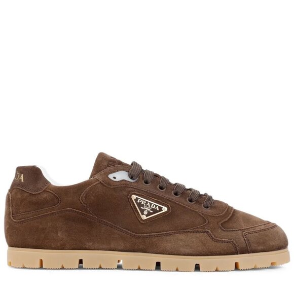 PRADA Mens Trail Triangle Logo Suede Lace Up Low Top Sneakers Shoes Moro - Picture 1 of 15